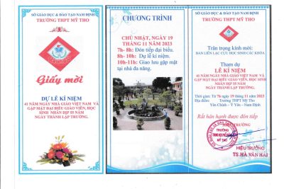 THƯ MỜI: Ban liên lạc cựu học sinh các khóa Trường THPT Mỹ Tho!