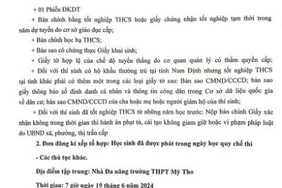 Thông báo lịch tập trung học sinh và thu hồ sơ vào lớp 10 năm học 2024-2025