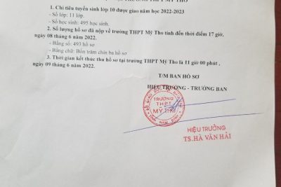 CÔNG KHAI SỐ LƯỢNG HỒ SƠ TUYỂN SINH VÀO LỚP 10 NGÀY MÙNG 8 NĂM HỌC 2022-2023